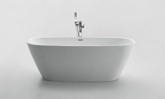 Отдельностоящая, прямоугольная акриловая ванна в комплекте со сливом-переливом цвета хром.  BelBagno