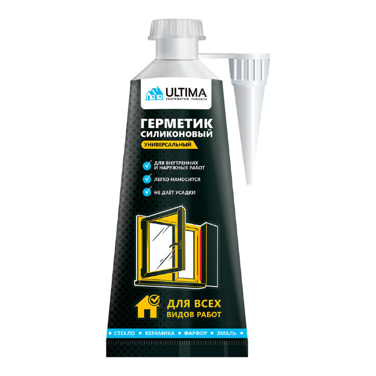 Ultima, герметик в блистере силиконовый универсальный белый, 80мл